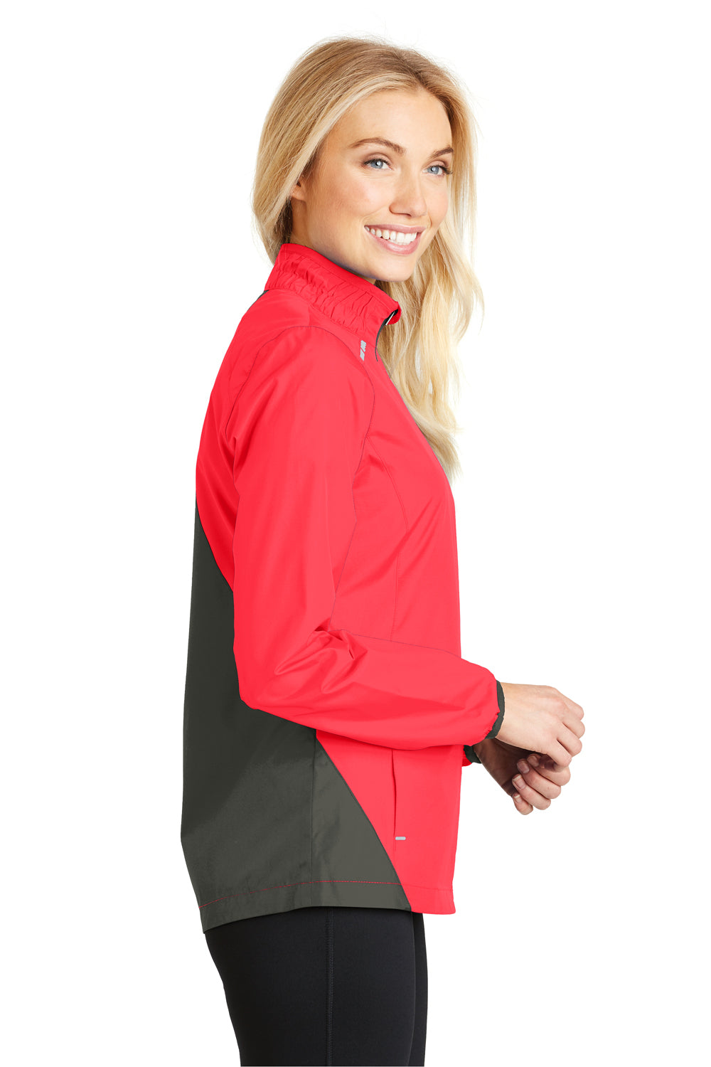Port Authority L345 Womens Zephyr Reflective Hit Wind & Water Resistant Full Zip Jacket Hot Coral Pink Side