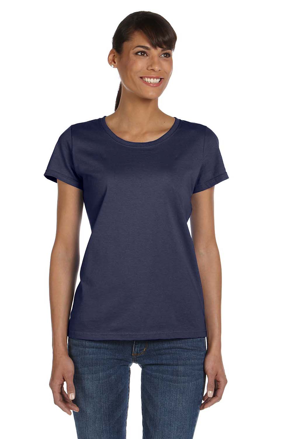 Fruit Of The Loom L3930R Womens HD Jersey Short Sleeve Crewneck T-Shirt Navy Blue Front