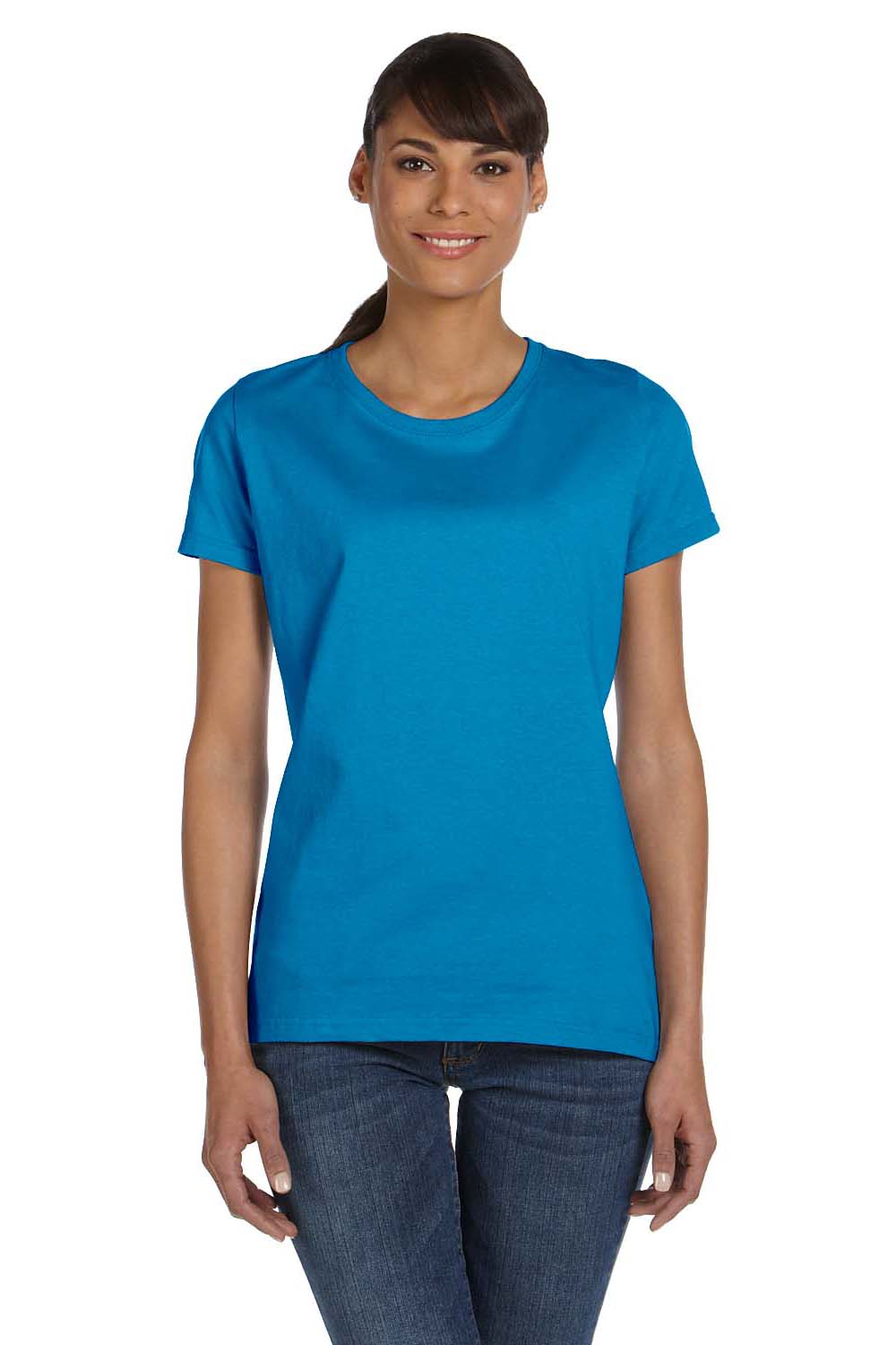 Fruit Of The Loom L3930R Womens HD Jersey Short Sleeve Crewneck T-Shirt Pacific Blue Front