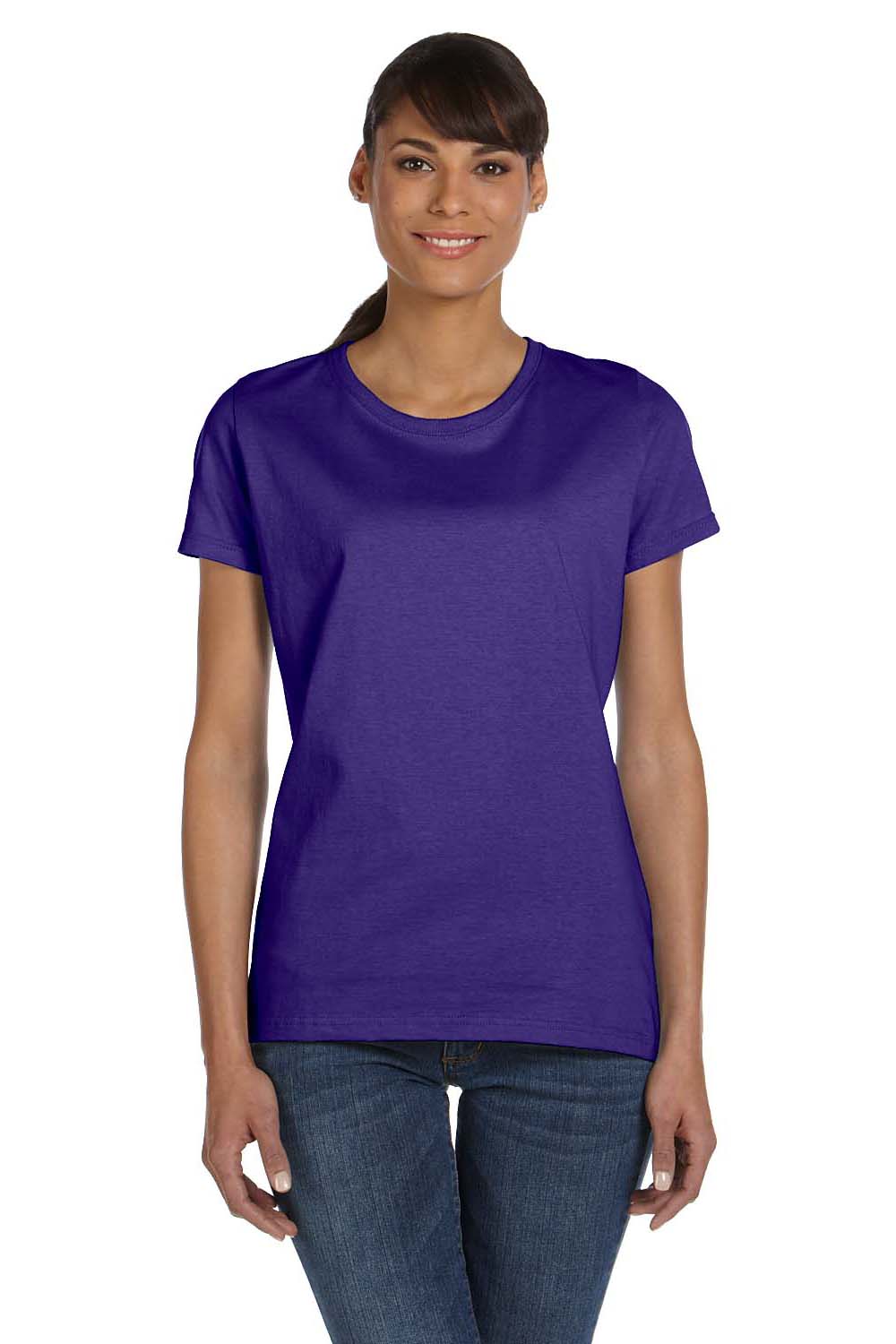 Fruit Of The Loom L3930R Womens HD Jersey Short Sleeve Crewneck T-Shirt Purple Front