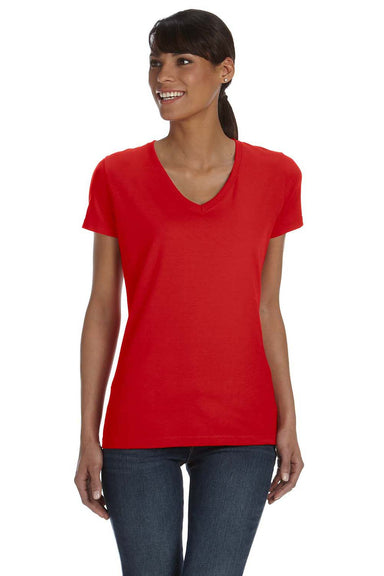 Fruit Of The Loom L39VR Womens HD Jersey Short Sleeve V-Neck T-Shirt Red Front