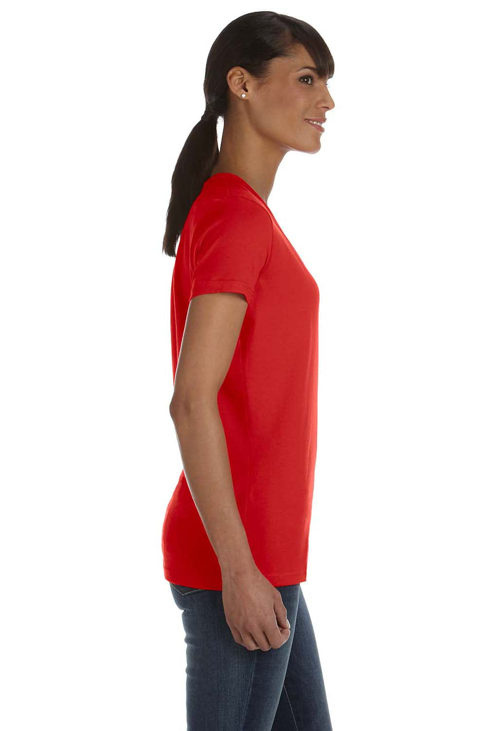 Fruit Of The Loom L39VR Womens HD Jersey Short Sleeve V-Neck T-Shirt Red Side