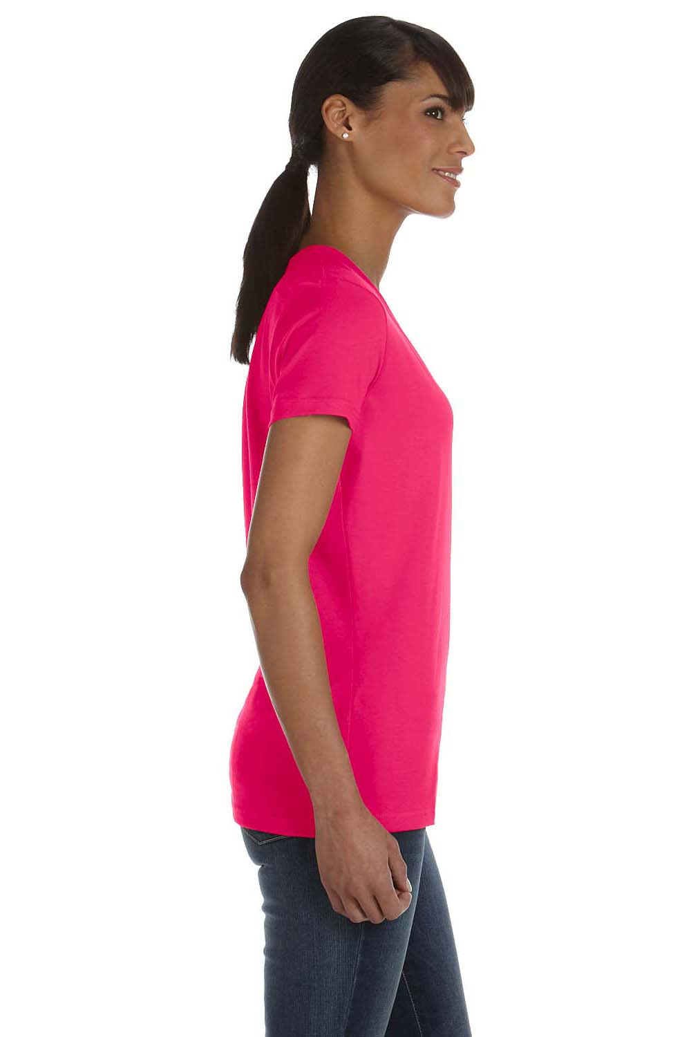 Fruit Of The Loom L39VR Womens HD Jersey Short Sleeve V-Neck T-Shirt Cyber Pink Side