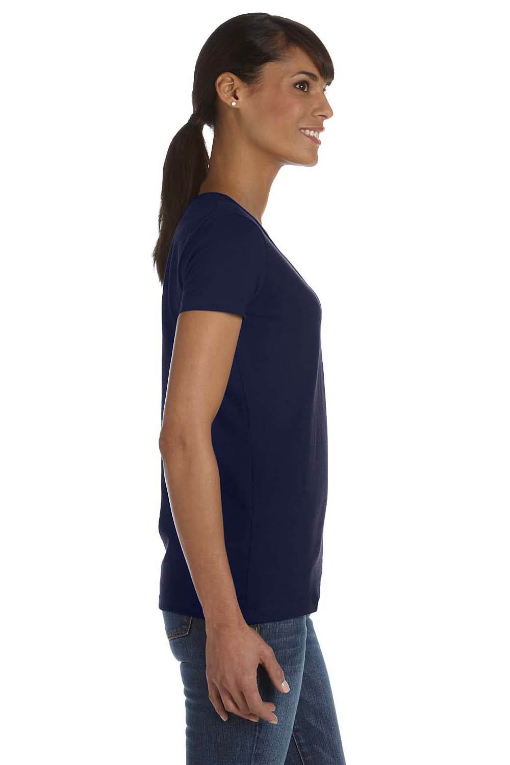 Fruit Of The Loom L39VR Womens HD Jersey Short Sleeve V-Neck T-Shirt Navy Blue Side