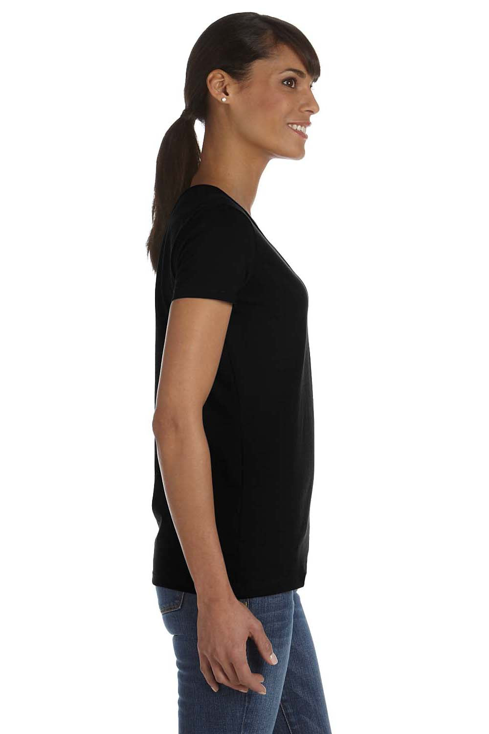 Fruit Of The Loom L39VR Womens HD Jersey Short Sleeve V-Neck T-Shirt Black Side