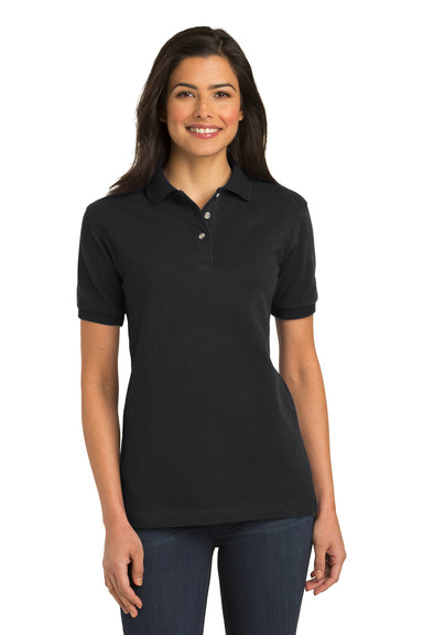 Port Authority L420 Womens Short Sleeve Polo Shirt Black Front