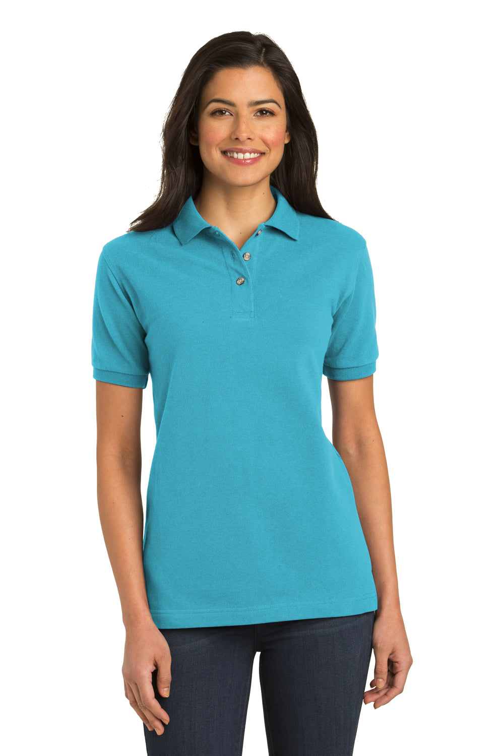 Port Authority L420 Womens Short Sleeve Polo Shirt Turquoise Blue Front