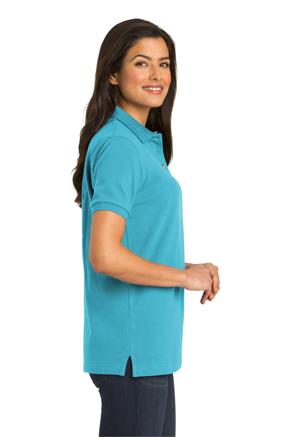 Port Authority L420 Womens Short Sleeve Polo Shirt Turquoise Blue Side