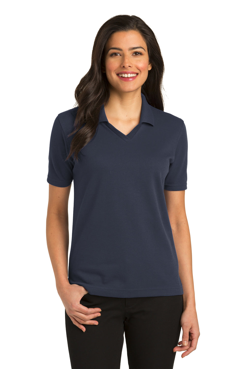 Port Authority L455 Womens Rapid Dry Moisture Wicking Short Sleeve Polo Shirt Navy Blue Front