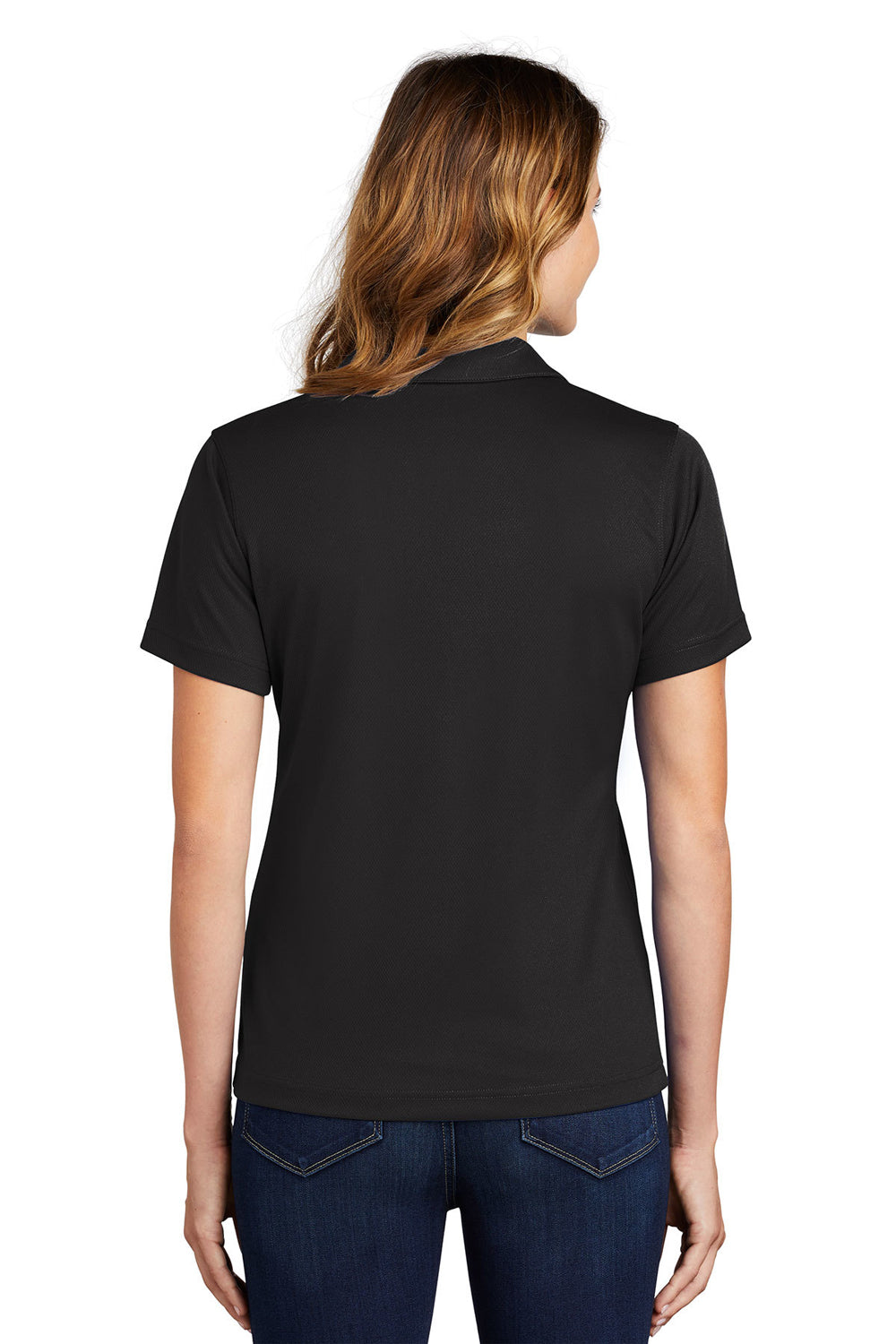 Sport-Tek L469 Womens Dri-Mesh Moisture Wicking Short Sleeve Polo Shirt Black Back