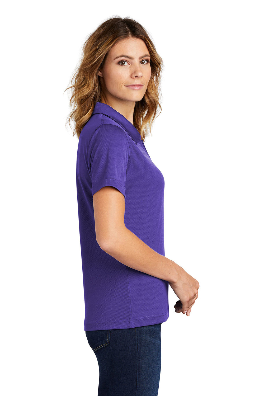 Sport-Tek L469 Womens Dri-Mesh Moisture Wicking Short Sleeve Polo Shirt Purple Side