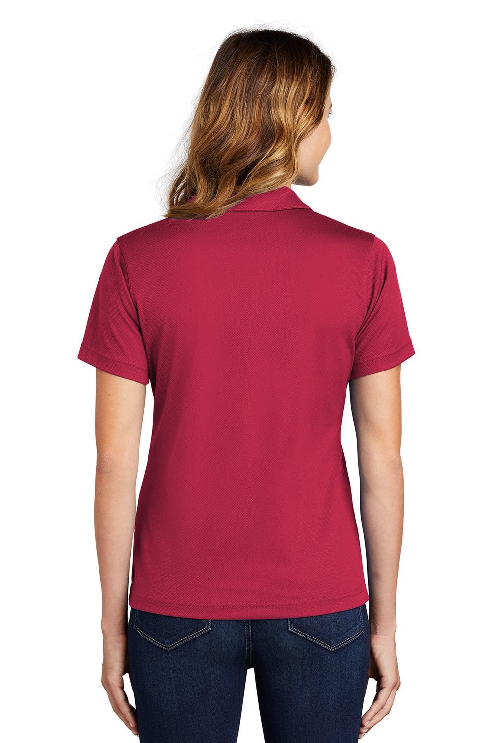 Sport-Tek L469 Womens Dri-Mesh Moisture Wicking Short Sleeve Polo Shirt Red Back