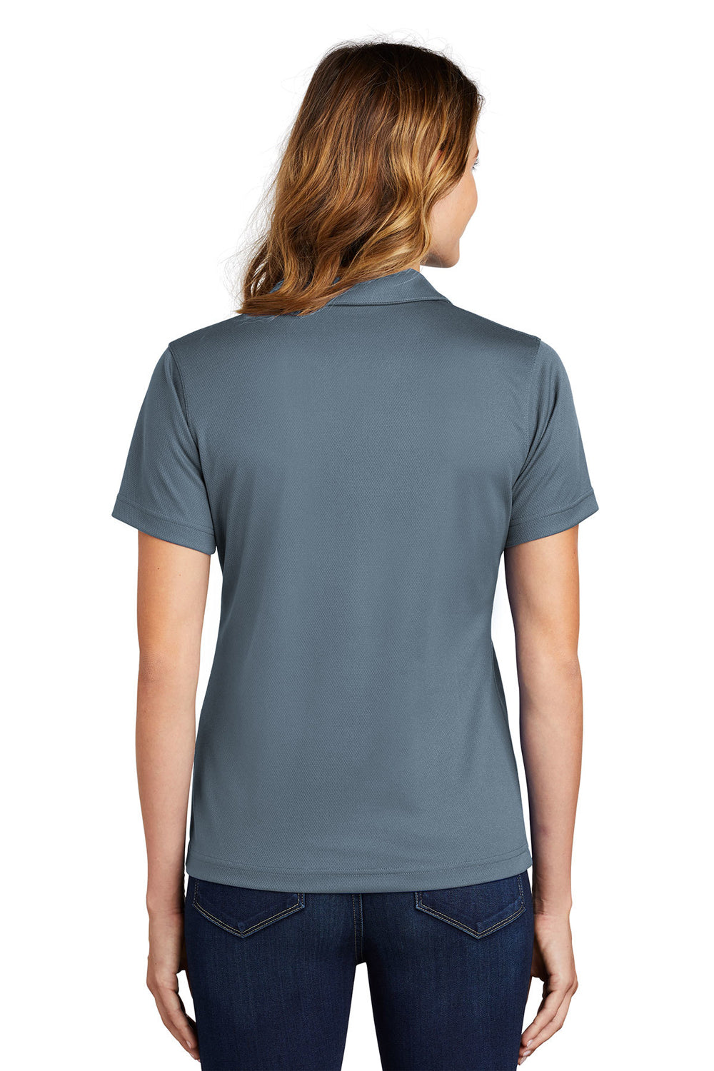 Sport-Tek L469 Womens Dri-Mesh Moisture Wicking Short Sleeve Polo Shirt Steel Grey Back
