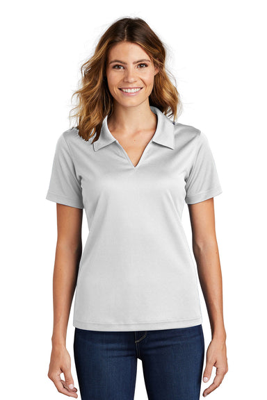 Sport-Tek L469 Womens Dri-Mesh Moisture Wicking Short Sleeve Polo Shirt White Front
