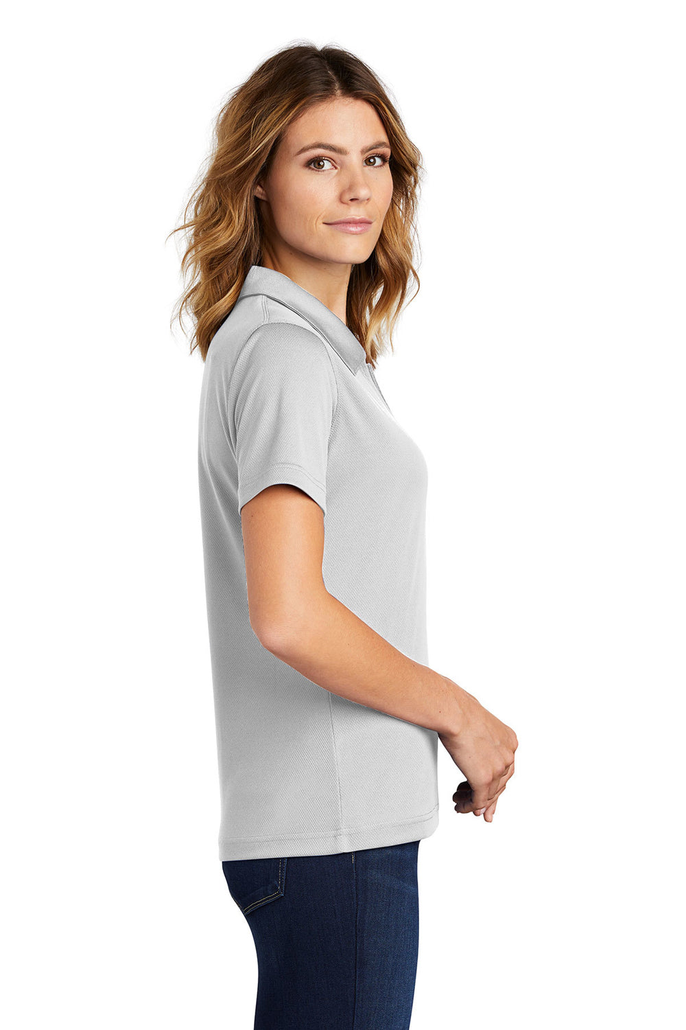 Sport-Tek L469 Womens Dri-Mesh Moisture Wicking Short Sleeve Polo Shirt White Side