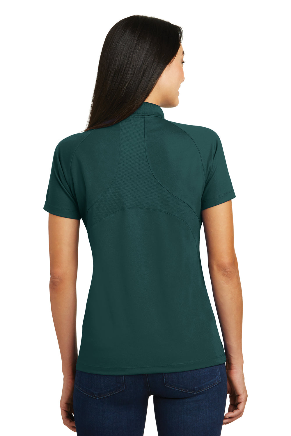 Sport-Tek L474 Womens Dri-Mesh Moisture Wicking Short Sleeve Polo Shirt Forest Green Back