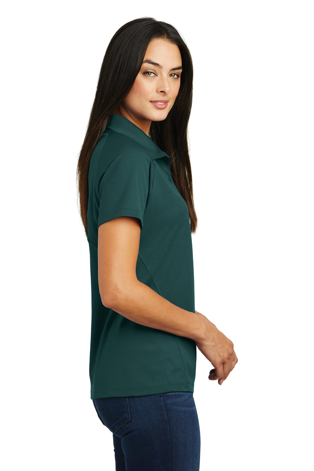 Sport-Tek L474 Womens Dri-Mesh Moisture Wicking Short Sleeve Polo Shirt Forest Green Side