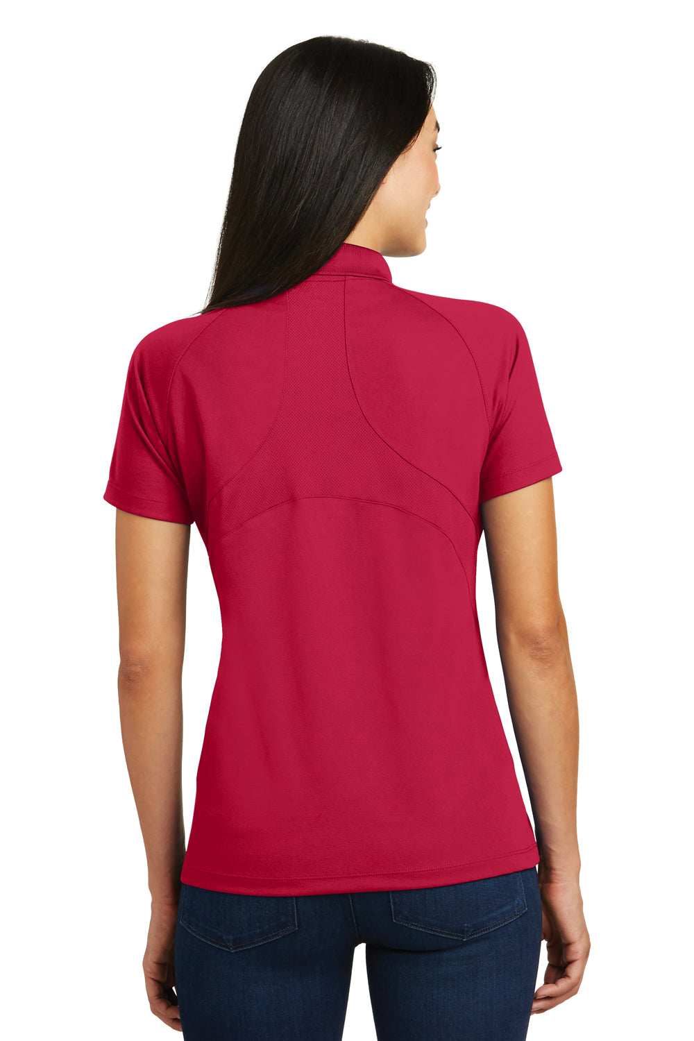 Sport-Tek L474 Womens Dri-Mesh Moisture Wicking Short Sleeve Polo Shirt Red Back
