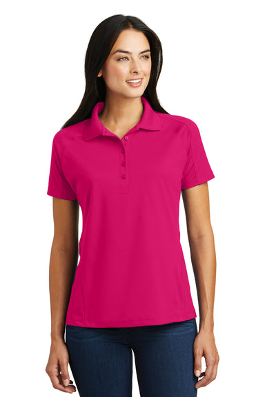 Sport-Tek L474 Womens Dri-Mesh Moisture Wicking Short Sleeve Polo Shirt Fuchsia Pink Front