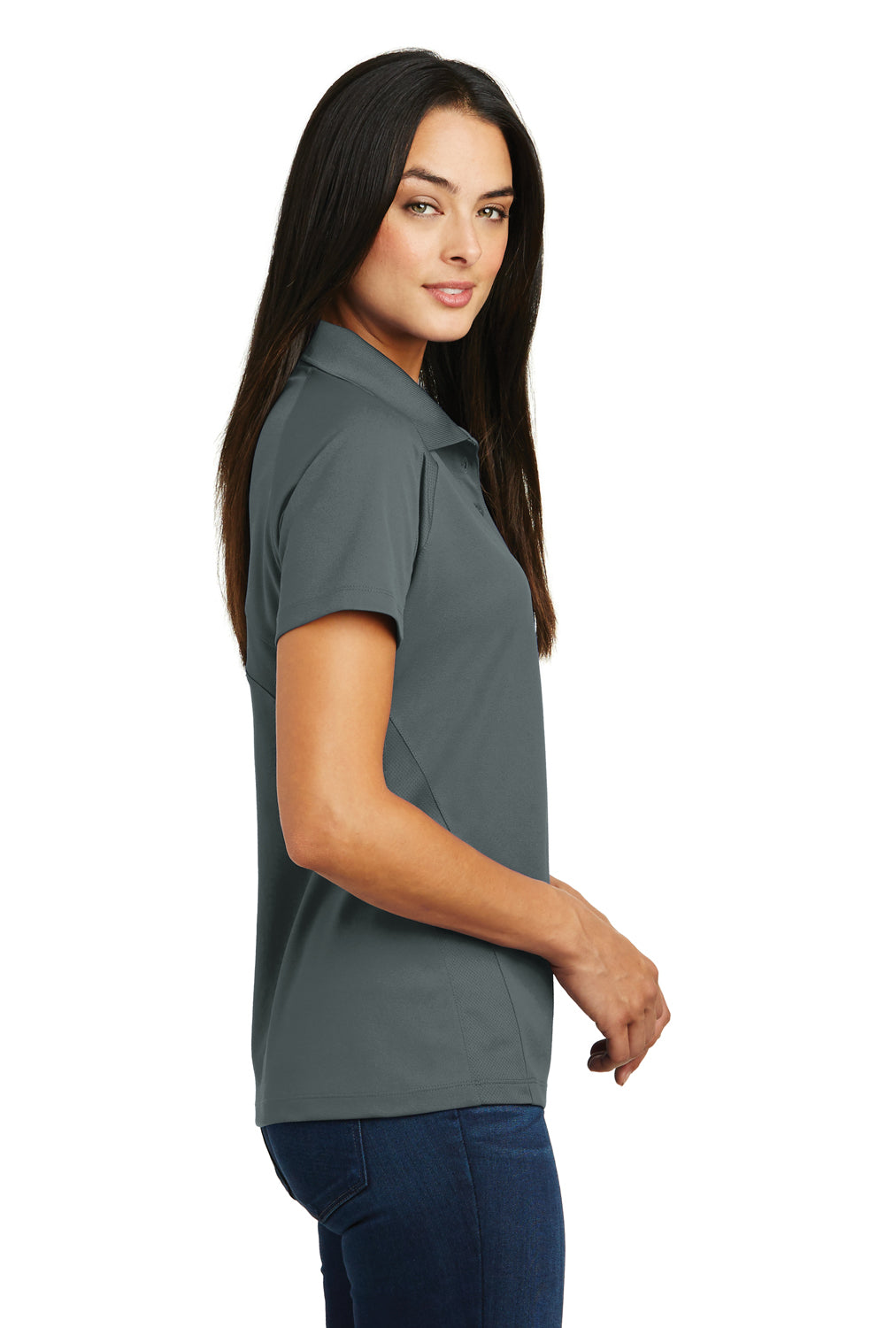 Sport-Tek L474 Womens Dri-Mesh Moisture Wicking Short Sleeve Polo Shirt Steel Grey Side