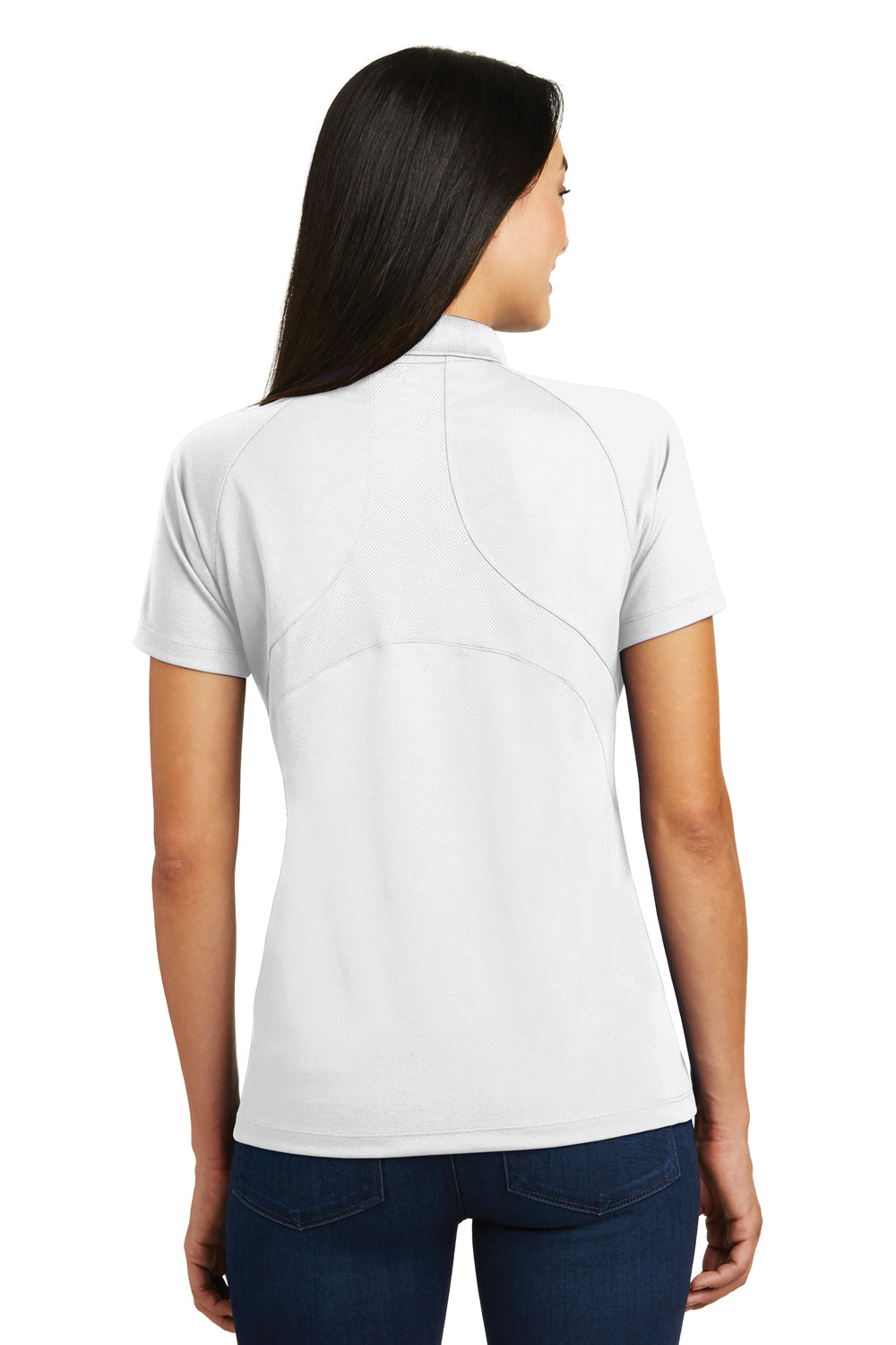 Sport-Tek L474 Womens Dri-Mesh Moisture Wicking Short Sleeve Polo Shirt White Back