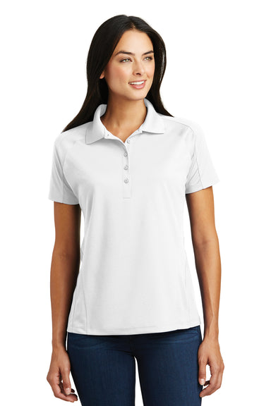Sport-Tek L474 Womens Dri-Mesh Moisture Wicking Short Sleeve Polo Shirt White Front