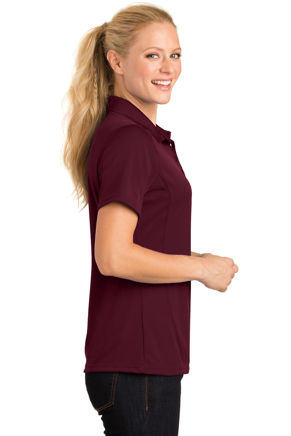 Sport-Tek L475 Womens Dry Zone Moisture Wicking Short Sleeve Polo Shirt Maroon Side