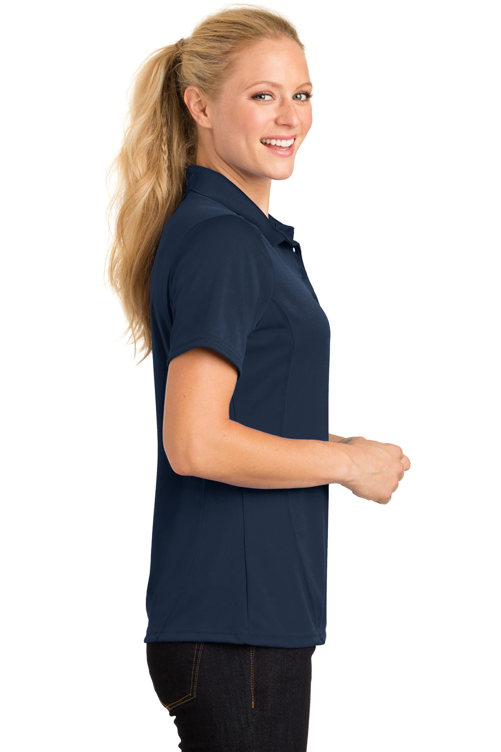 Sport-Tek L475 Womens Dry Zone Moisture Wicking Short Sleeve Polo Shirt Navy Blue Side