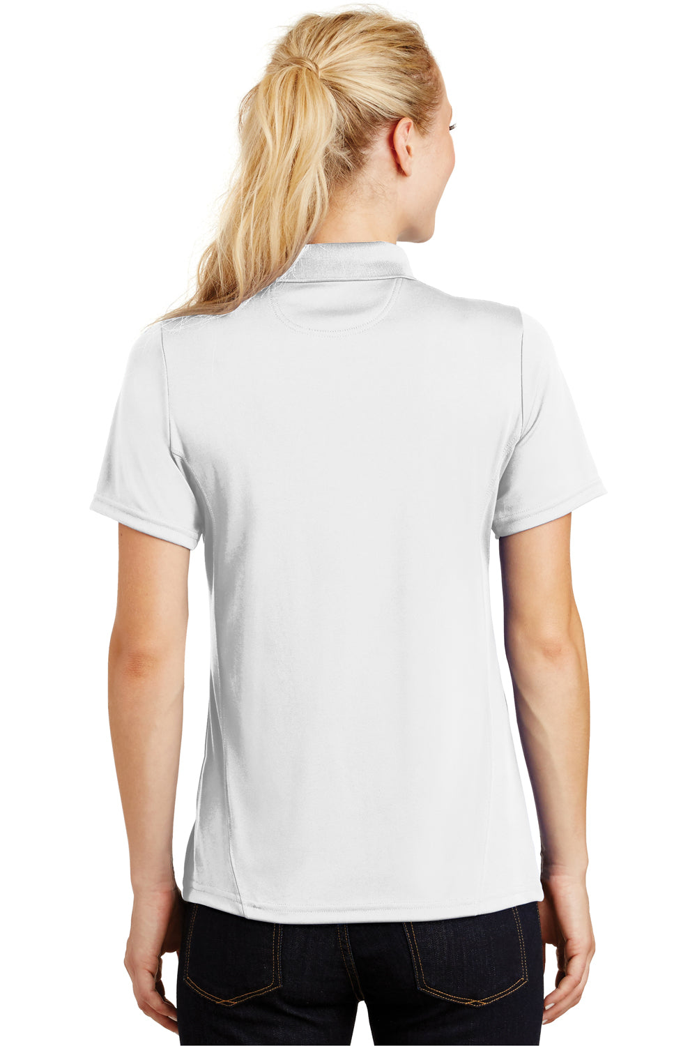 Sport-Tek L475 Womens Dry Zone Moisture Wicking Short Sleeve Polo Shirt White Back