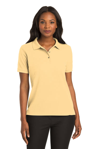 Port Authority L500 Womens Silk Touch Wrinkle Resistant Short Sleeve Polo Shirt Yellow Front
