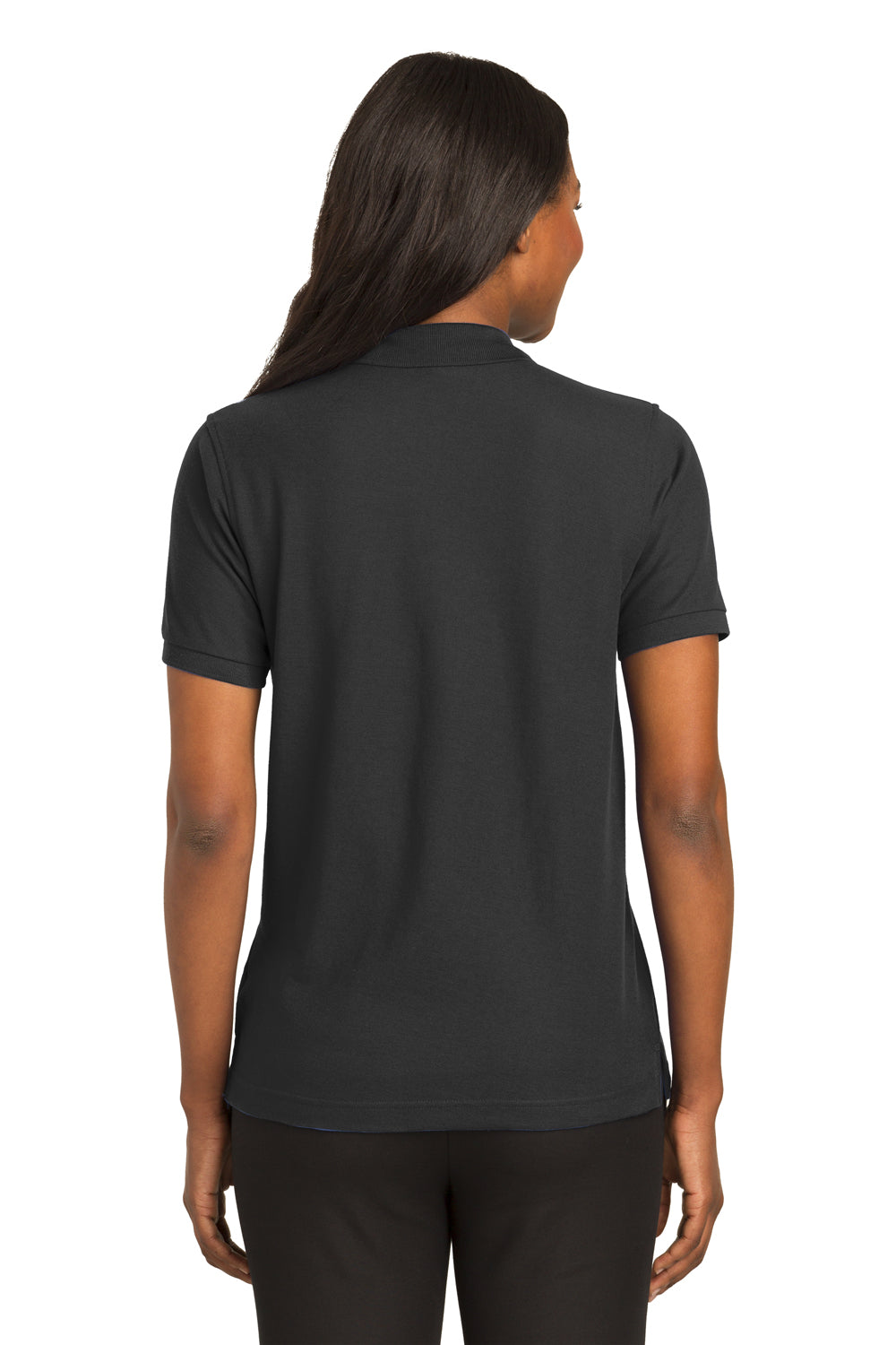 Port Authority L500 Womens Silk Touch Wrinkle Resistant Short Sleeve Polo Shirt Black Back