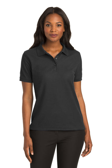 Port Authority L500 Womens Silk Touch Wrinkle Resistant Short Sleeve Polo Shirt Black Front