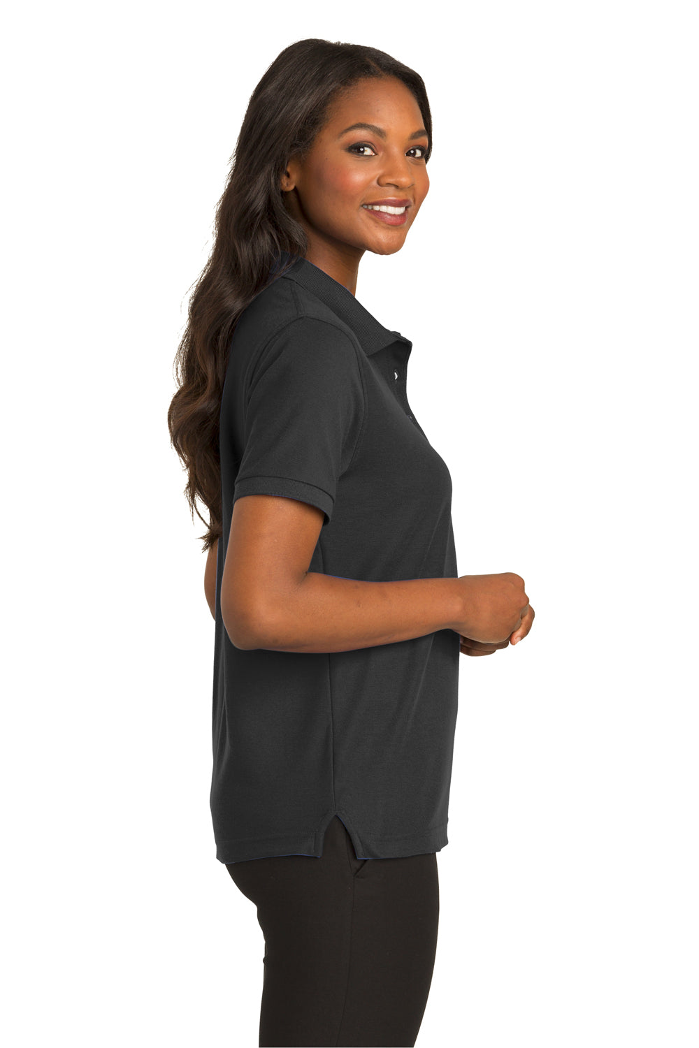 Port Authority L500 Womens Silk Touch Wrinkle Resistant Short Sleeve Polo Shirt Black Side