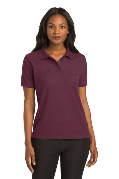Port Authority L500 Womens Silk Touch Wrinkle Resistant Short Sleeve Polo Shirt Burgundy Front