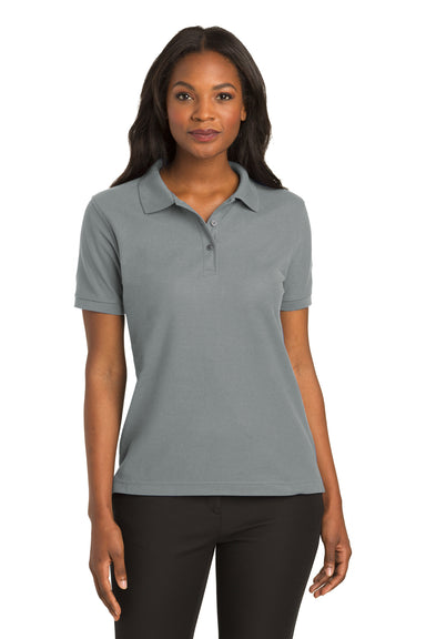Port Authority L500 Womens Silk Touch Wrinkle Resistant Short Sleeve Polo Shirt Cool Grey Front