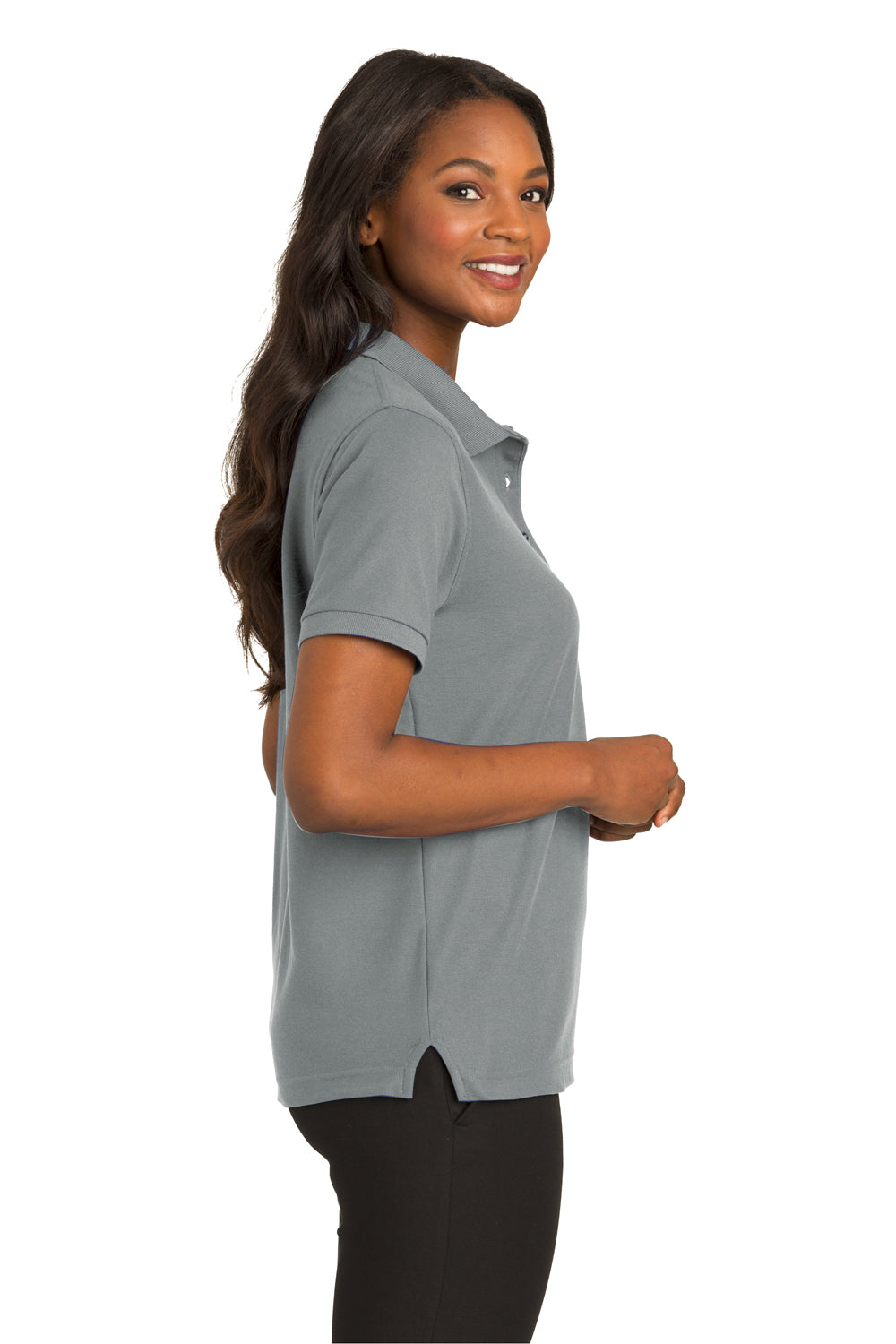 Port Authority L500 Womens Silk Touch Wrinkle Resistant Short Sleeve Polo Shirt Cool Grey Side