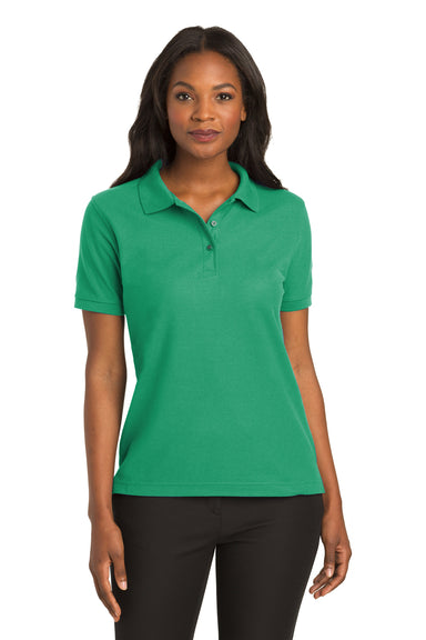 Port Authority L500 Womens Silk Touch Wrinkle Resistant Short Sleeve Polo Shirt Court Green Front