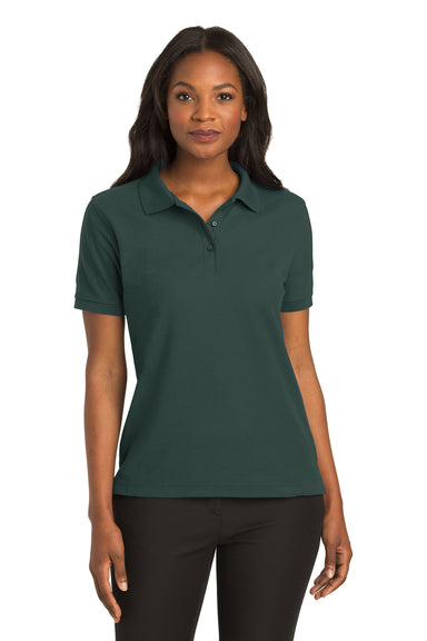 Port Authority L500 Womens Silk Touch Wrinkle Resistant Short Sleeve Polo Shirt Dark Green Front