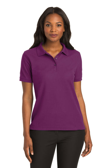 Port Authority L500 Womens Silk Touch Wrinkle Resistant Short Sleeve Polo Shirt Berry Purple Front