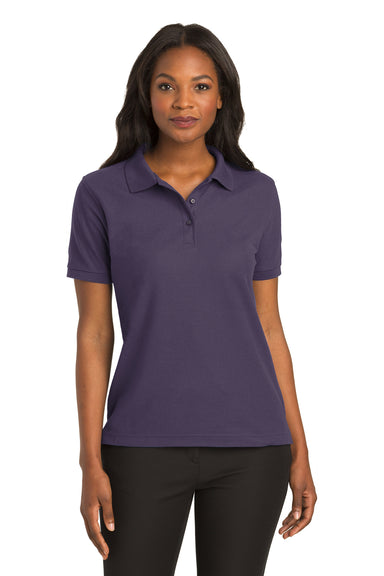 Port Authority L500 Womens Silk Touch Wrinkle Resistant Short Sleeve Polo Shirt Eggplant Purple Front