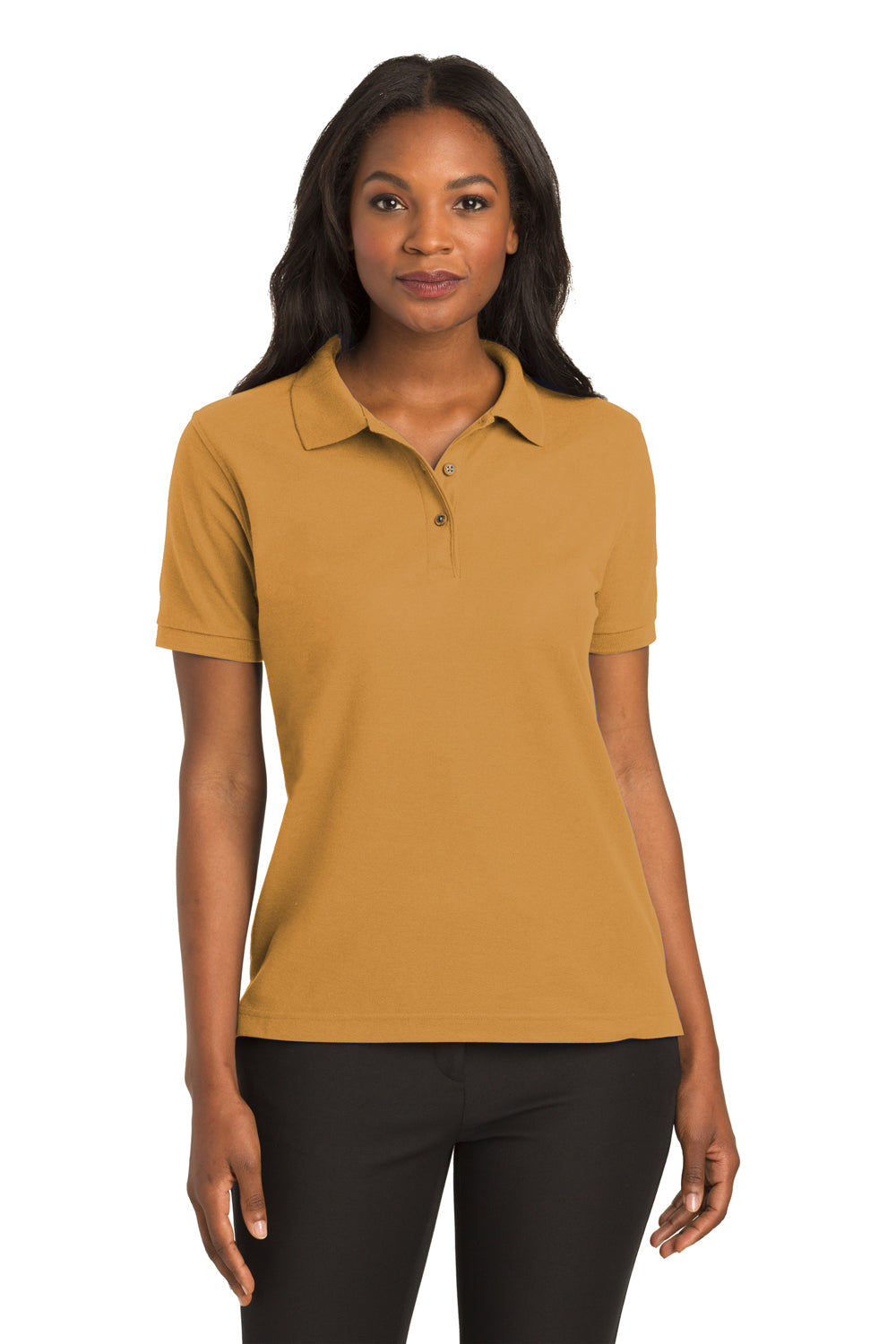 Port Authority L500 Womens Silk Touch Wrinkle Resistant Short Sleeve Polo Shirt Gold Front