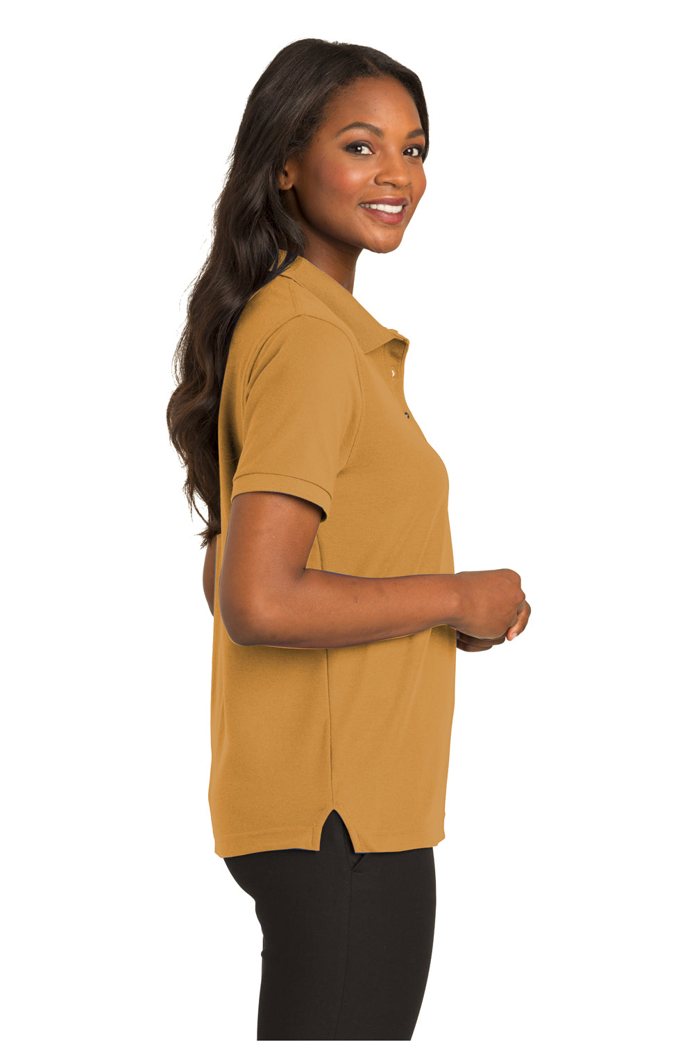 Port Authority L500 Womens Silk Touch Wrinkle Resistant Short Sleeve Polo Shirt Gold Side
