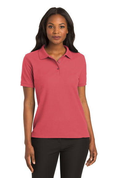 Port Authority L500 Womens Silk Touch Wrinkle Resistant Short Sleeve Polo Shirt Hibiscus Pink Front