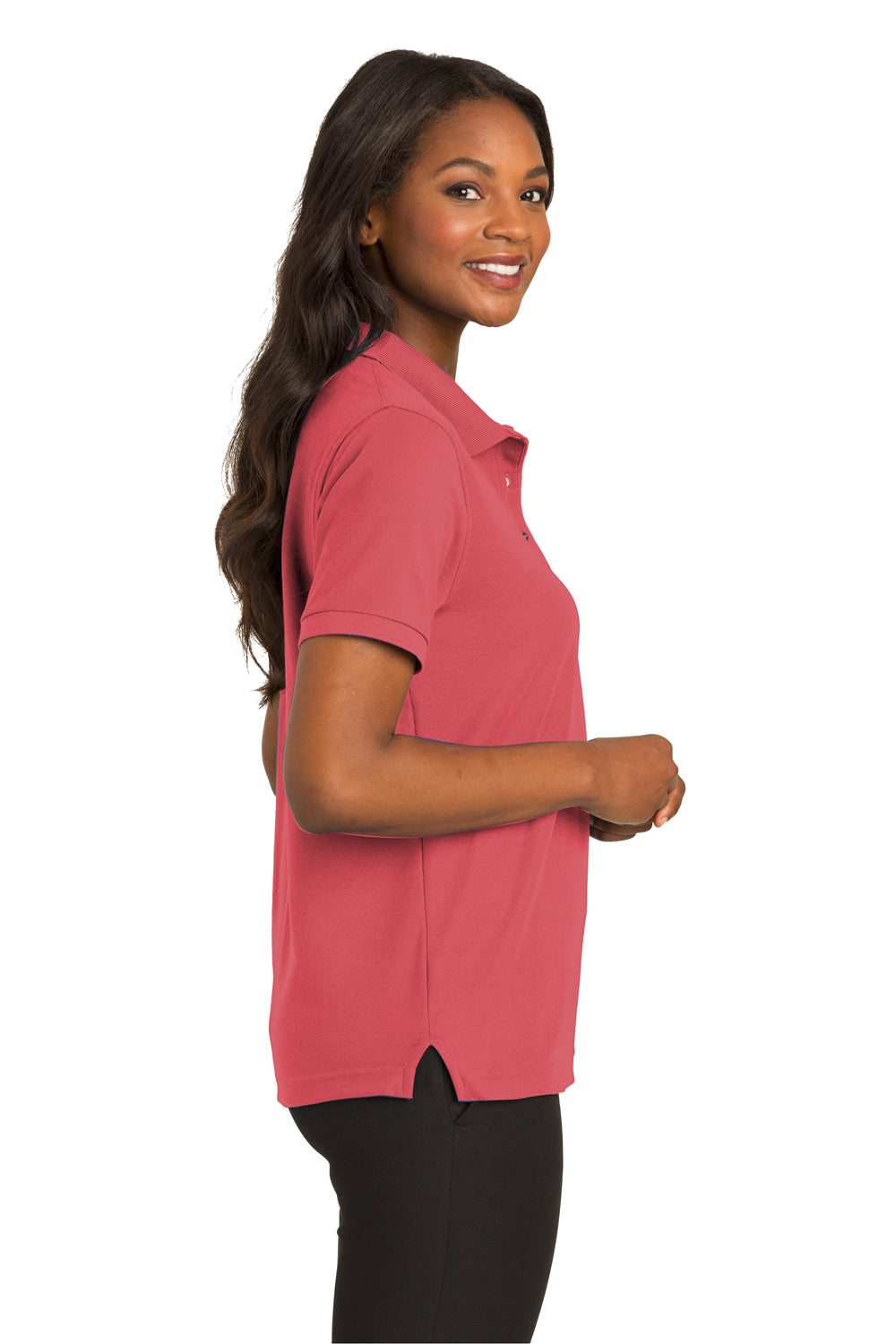 Port Authority L500 Womens Silk Touch Wrinkle Resistant Short Sleeve Polo Shirt Hibiscus Pink Side