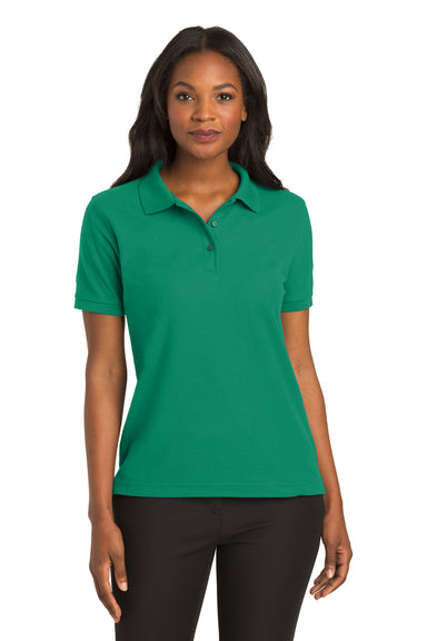 Port Authority L500 Womens Silk Touch Wrinkle Resistant Short Sleeve Polo Shirt Kelly Green Front