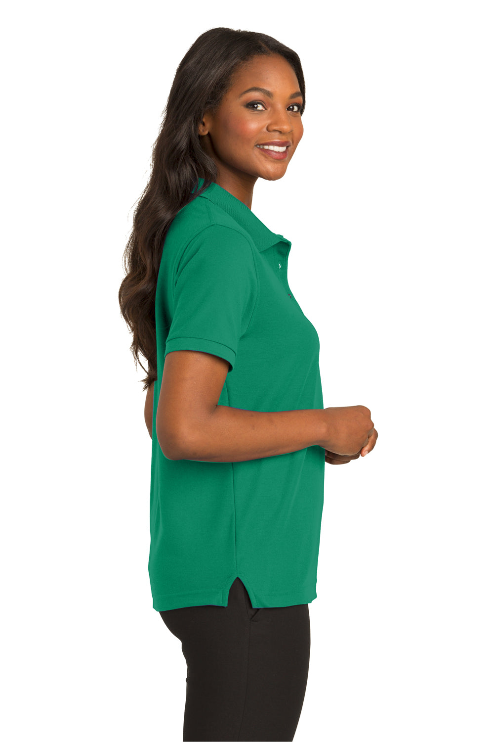 Port Authority L500 Womens Silk Touch Wrinkle Resistant Short Sleeve Polo Shirt Kelly Green Side