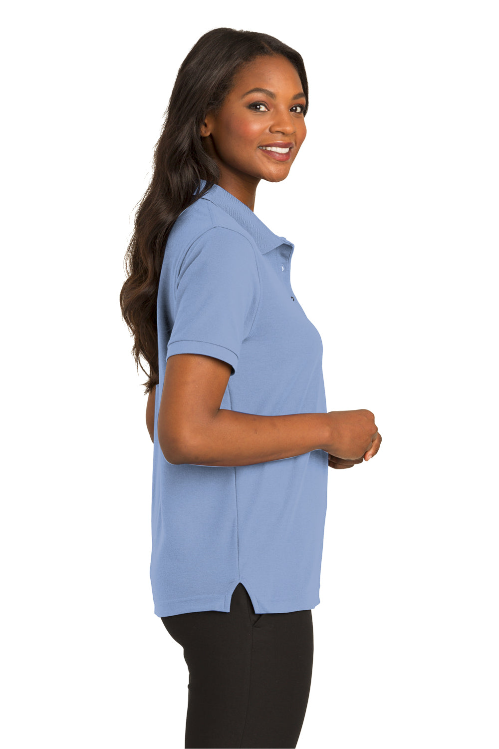 Port Authority L500 Womens Silk Touch Wrinkle Resistant Short Sleeve Polo Shirt Light Blue Side
