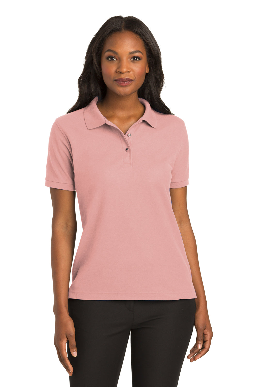 Port Authority L500 Womens Silk Touch Wrinkle Resistant Short Sleeve Polo Shirt Light Pink Front
