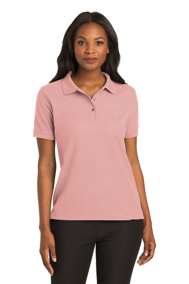 Port Authority L500 Womens Silk Touch Wrinkle Resistant Short Sleeve Polo Shirt Light Pink Front