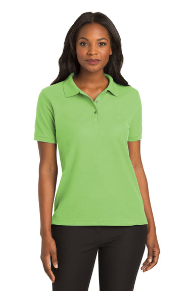 Port Authority L500 Womens Silk Touch Wrinkle Resistant Short Sleeve Polo Shirt Lime Green Front